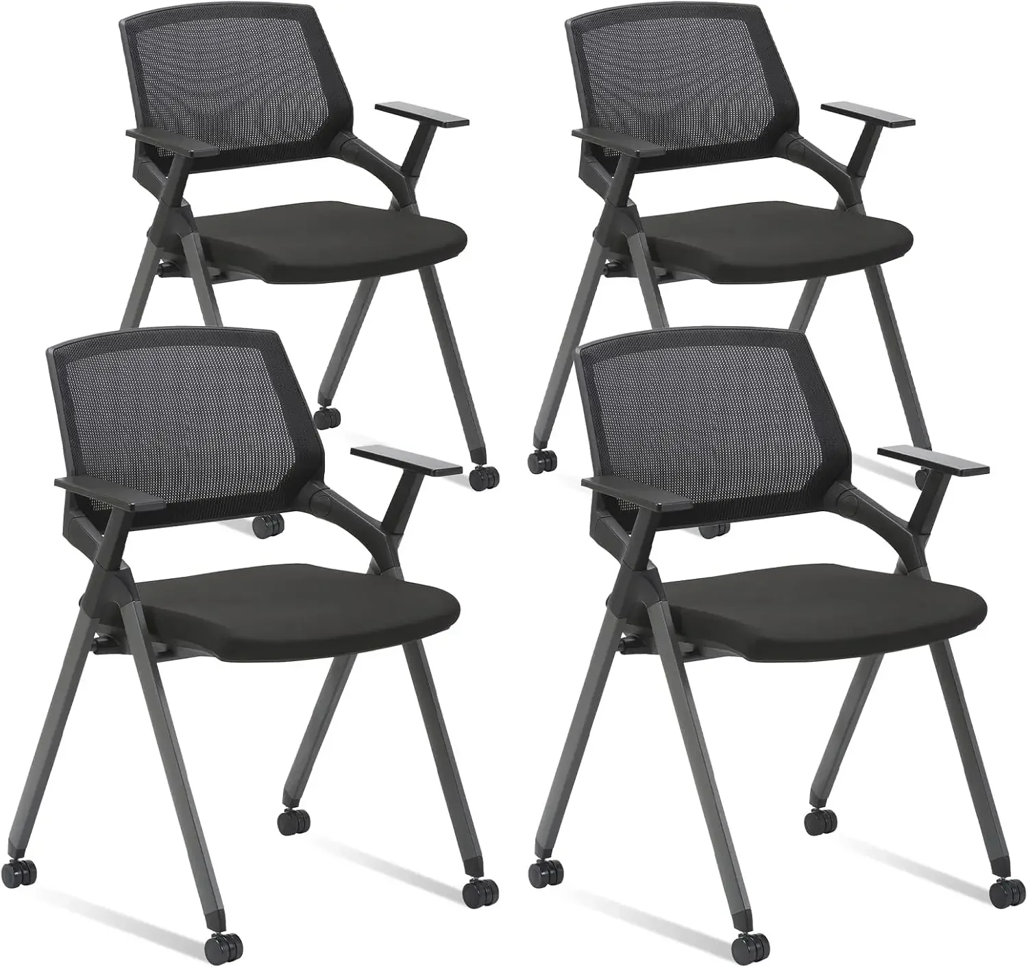 

Mesh Guest Reception Stack Chairs with Caster Wheels and Arms for Office School Church Conference Waiting Room Black (4 Pack)