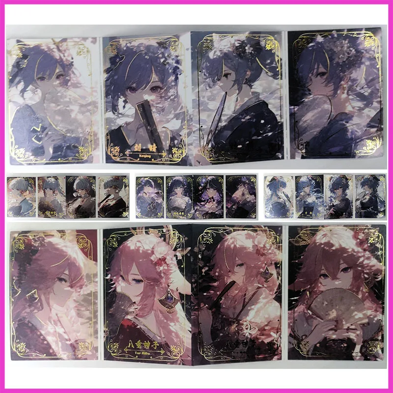 

Anime Goddess Story Rare Folding Refractive Flash Cards Keqing Kamisato Ayaka Toys for boys Collectible Cards Birthday Gifts