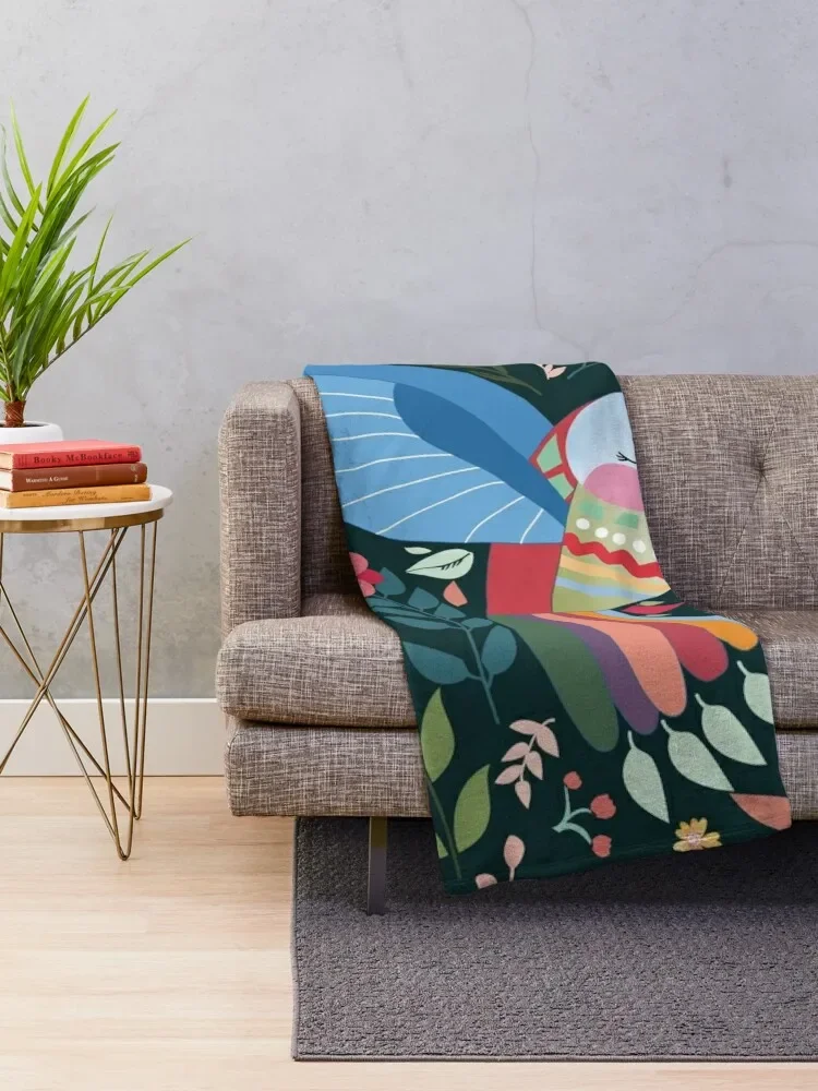 Folk Art Inspired Hummingbird With A Flurry Of Flowers Throw Blanket