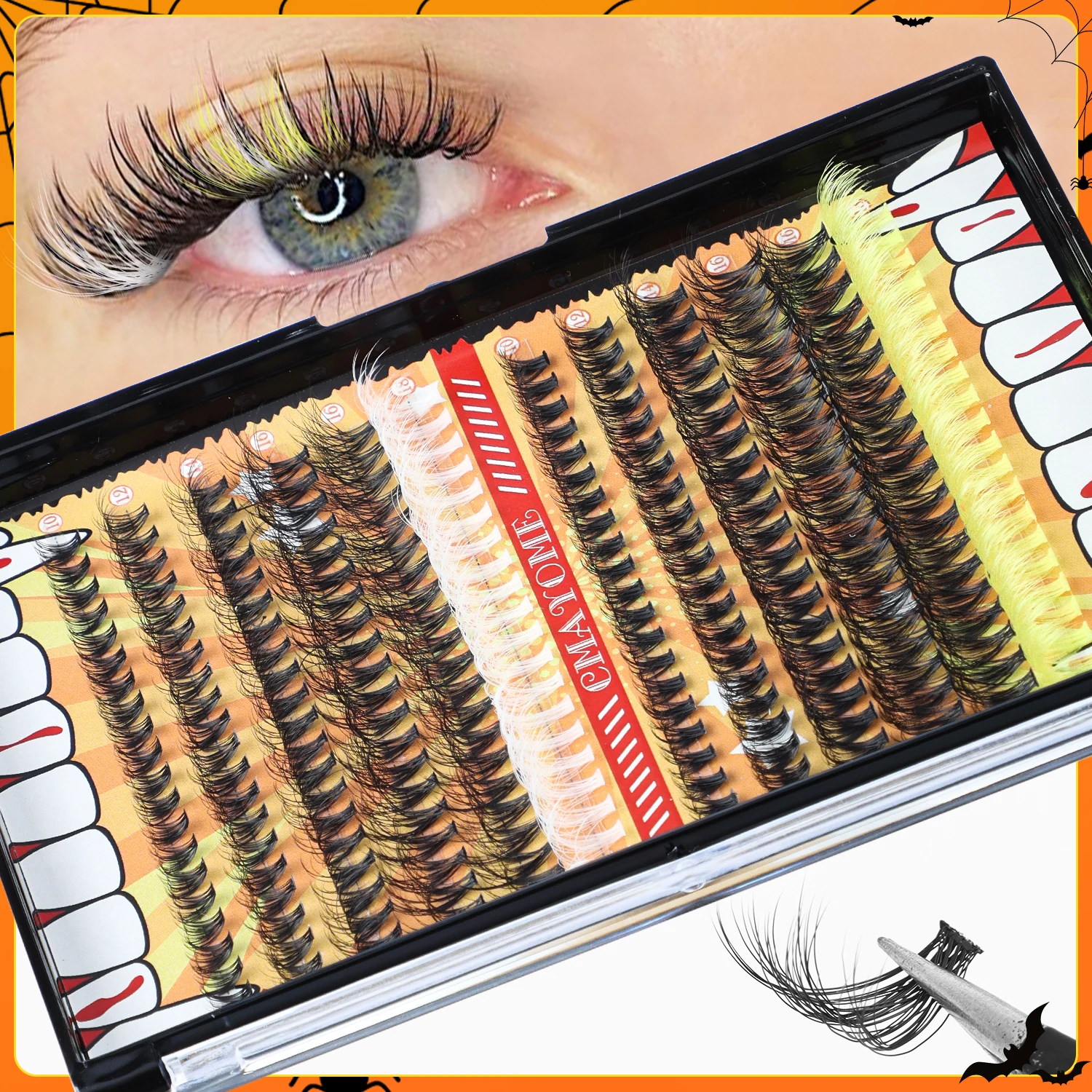 Dichtes Wimpernverlängerungs-Kit farbiges Halloween übertreiben Cosplay falsche Wimpern binden und Siegel entferner Pinzette Weihnachts geschenk