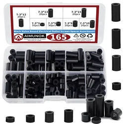 165pcs Black Nylon Round Spacer Assortment Kit, Electrical Outlet Screws Spacers, Plastic Spacers Without Threaded, Switch and R