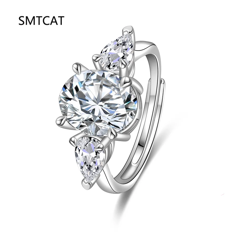 3/8 قيراط البيضاوي قطع كامل مقلد مويسانيتي خاتم الخطوبة الكمثرى قطع مختبر الماس 925 فضة 3-حجر خاتم الزواج النساء