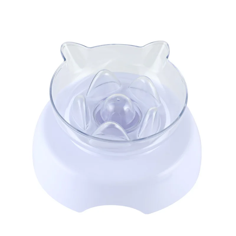 15 Degree Tilt Cat Bowl Anti Suffocate Cat Slow Feeder Plastic Transparent Cat Food Bowl with Raised Stand Kitten Pet Feeding