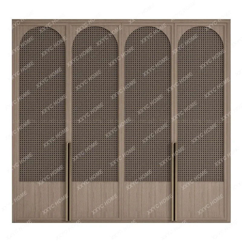 Designer rattan solid wood wardrobe modern simple hanging