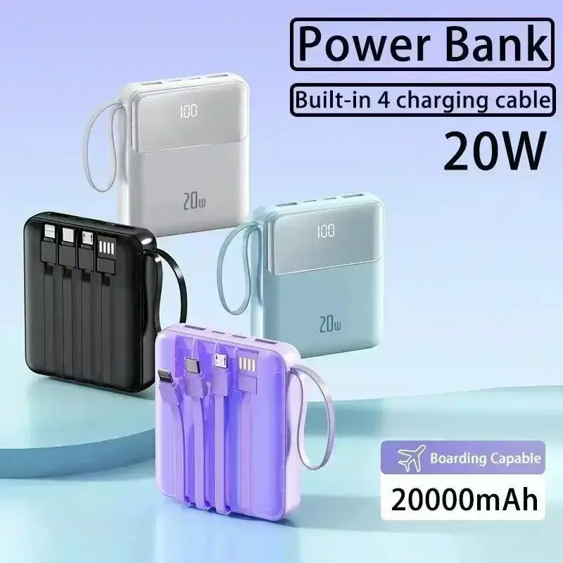 New 20000mah Mini Power Bank Cable LED Digital Screen Display Suitable for Samsung Huawei Fast Charging Power Bank