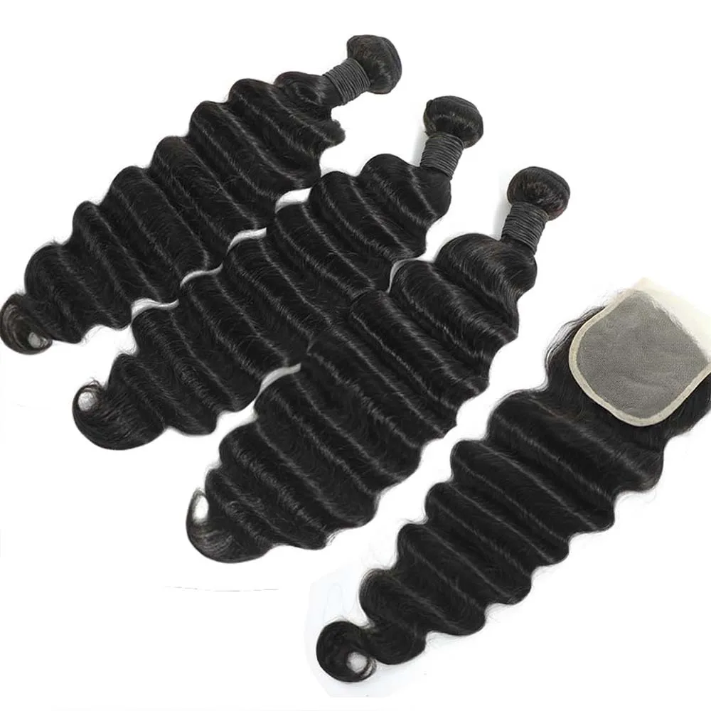 Raw Loose Deep Wave Human Hair Bundles With Closure Invisible Melt Skin 4x4 5x5 6X6 13x4 HD Lace 3 4 Bundles Burmese Curly Weave With Frontal