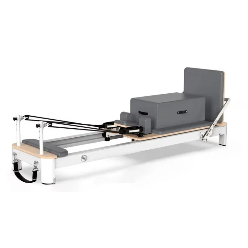 A High-quality Durable Wood Foldable Pilates Reformer for Home Fitness and Yoga Studio Equipment  White Aluminum Core Bed