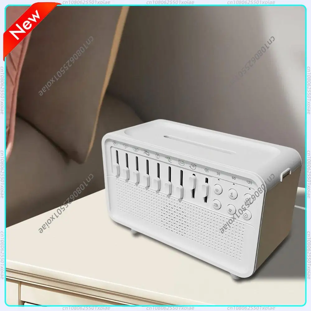 

White Noise Sleep Sound Machine Flame Air Diffuser Humidifier with 8 Nature Sounds BT Speaker Night Light Essential Oil Diffuser