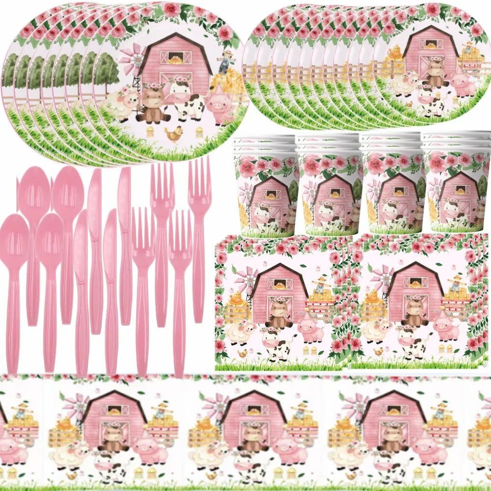 

Pink Farm Birthday Party Decorations Kid Favor Balloon Banner Tablecloth Tableware Set Baby Shower Animal For Kid Party Supplies