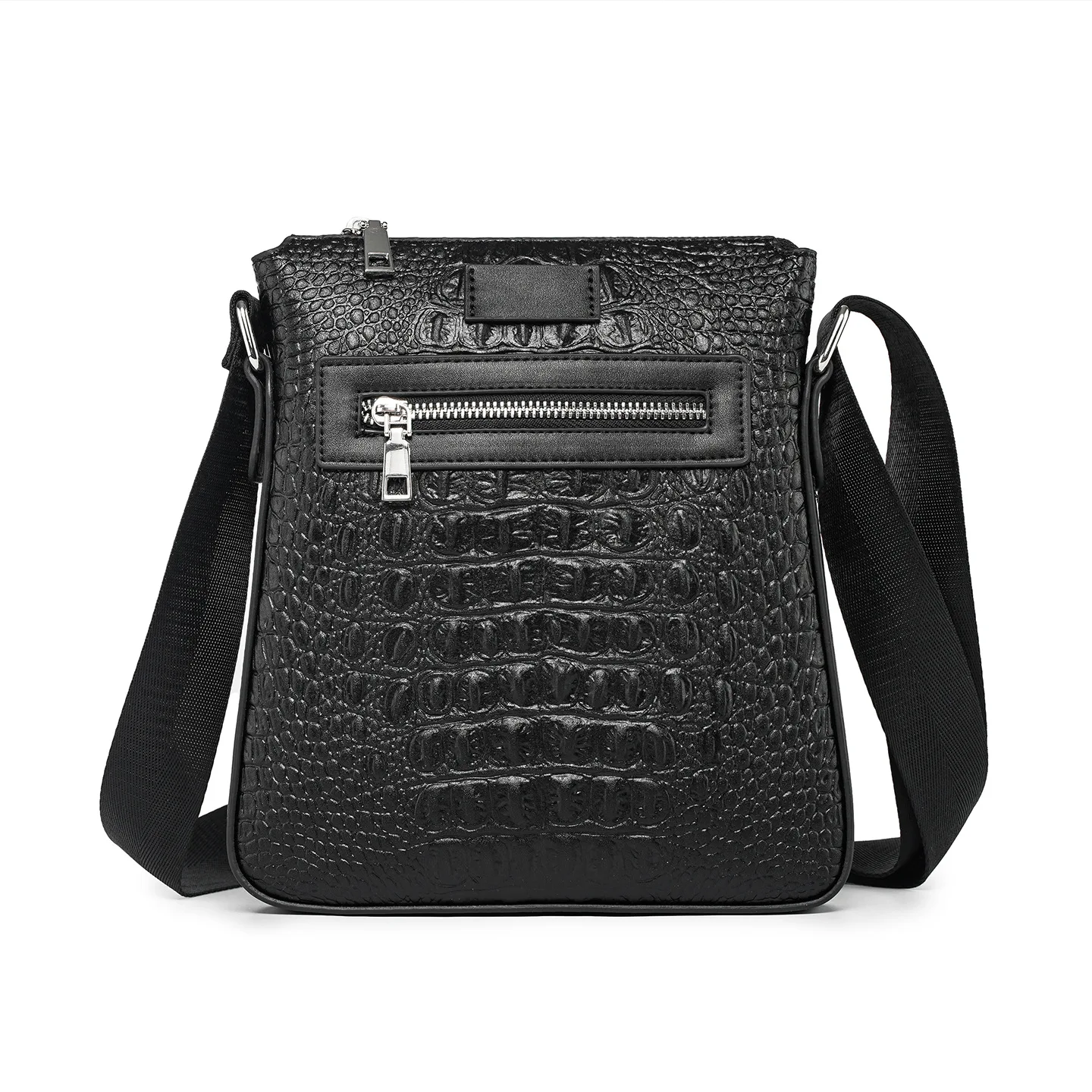 New Men's Crocodile Embossed Leather Crossbody Bag, Business Vertical Shoulder Bag