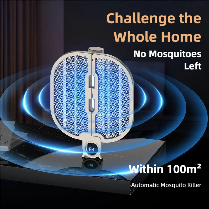 TINSOL Digital Display Foldable Electric Mosquito Swatter, High-Power Rechargeable Mosquito Swatter for Home Use image 2