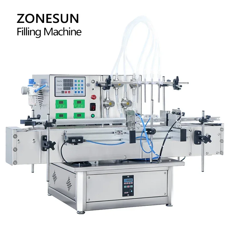 ZONESUN ZS-DTMP4Y Automatic 4 Heads Magnetic Pump Liquid Filling Machine High Precision Bottle Filler for Perfume Juice Oil Milk