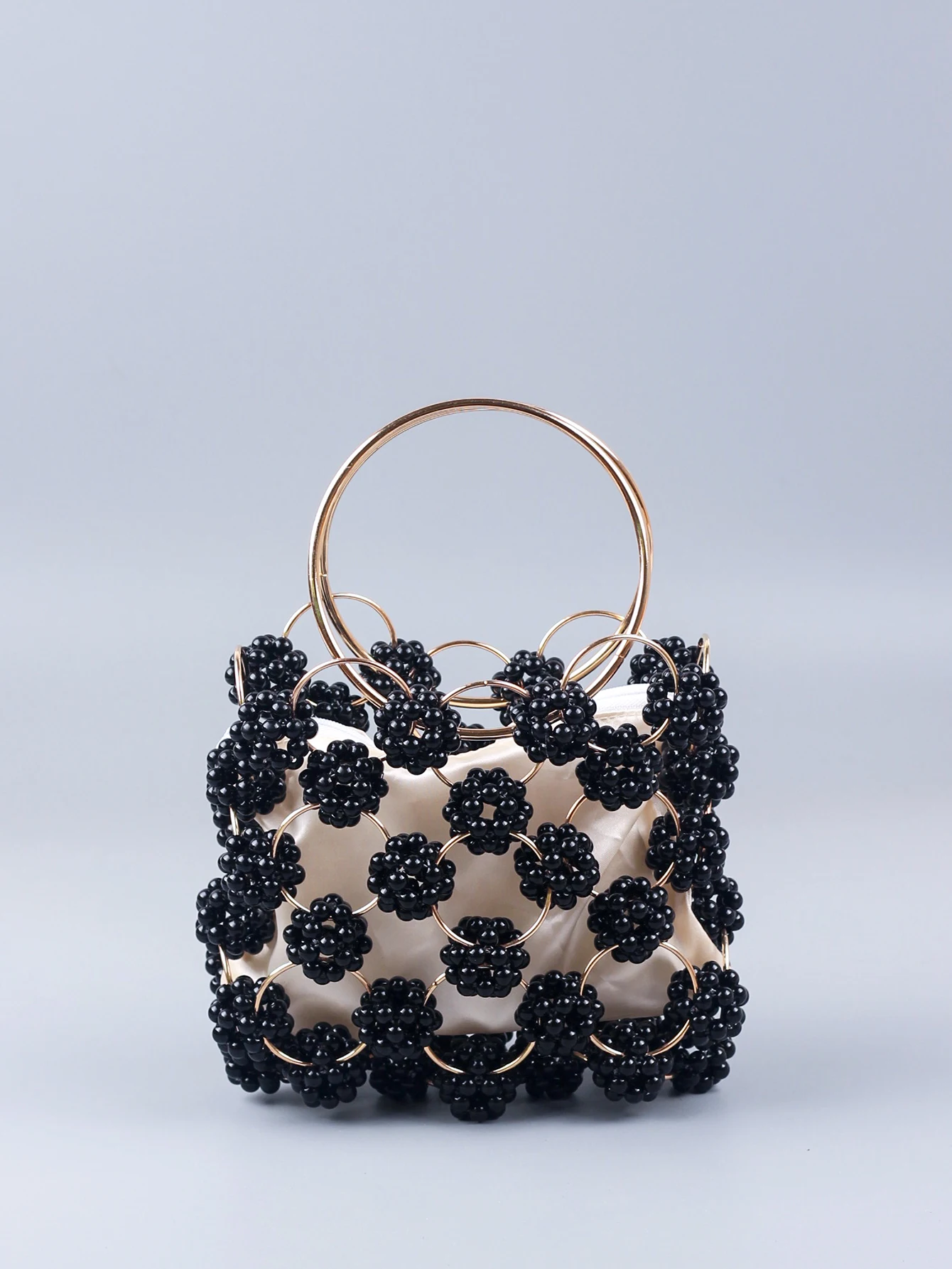 New Black Ball Bag Beaded Handheld Dinner Bag High Quality Women's Hollow Out Bag Fashion Versatile Handheld