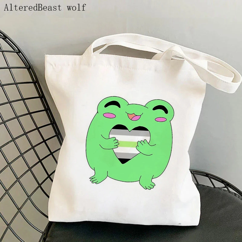 

Women Shopper bag Agender love frog Printed Kawaii Bag Harajuku Shopping Canvas Shopper Bag girl handbag Tote Shoulder Lady Bag