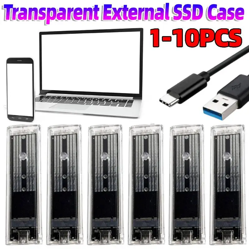 

M.2 NGFF SATA Type C USB 3.1 Hard Disk Box 10Gbps Transparent External SSD Adapter Case Hard Disk Case for 2230/2242/2260/2280