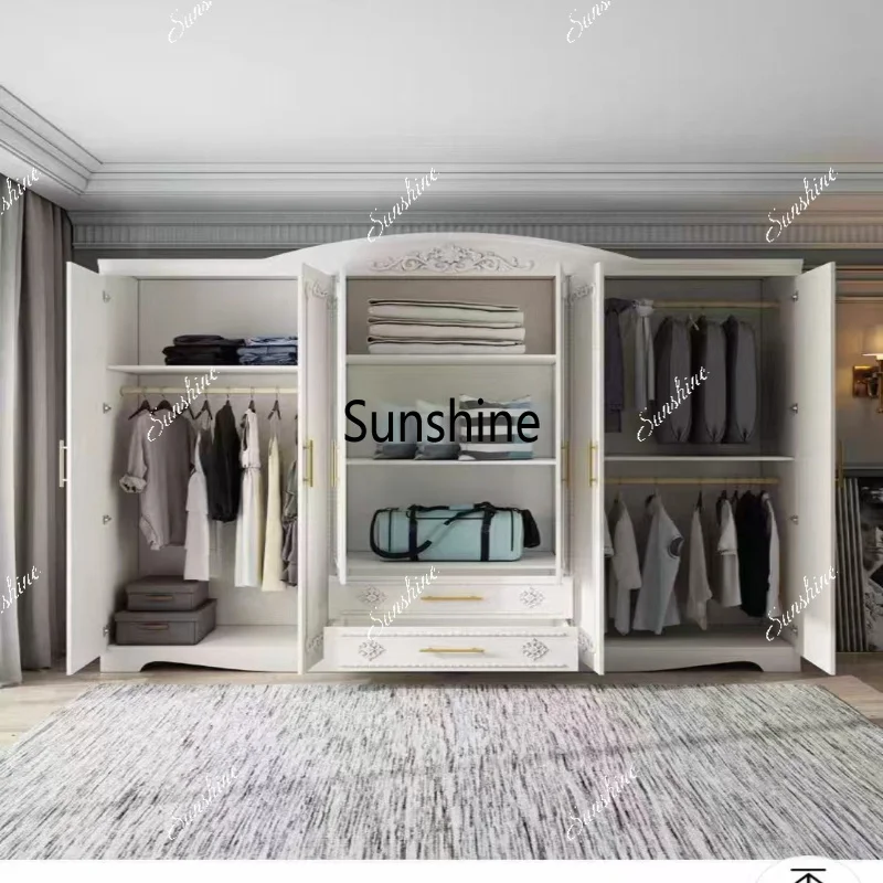 European wardrobe simple modern five-door economical combination white wood