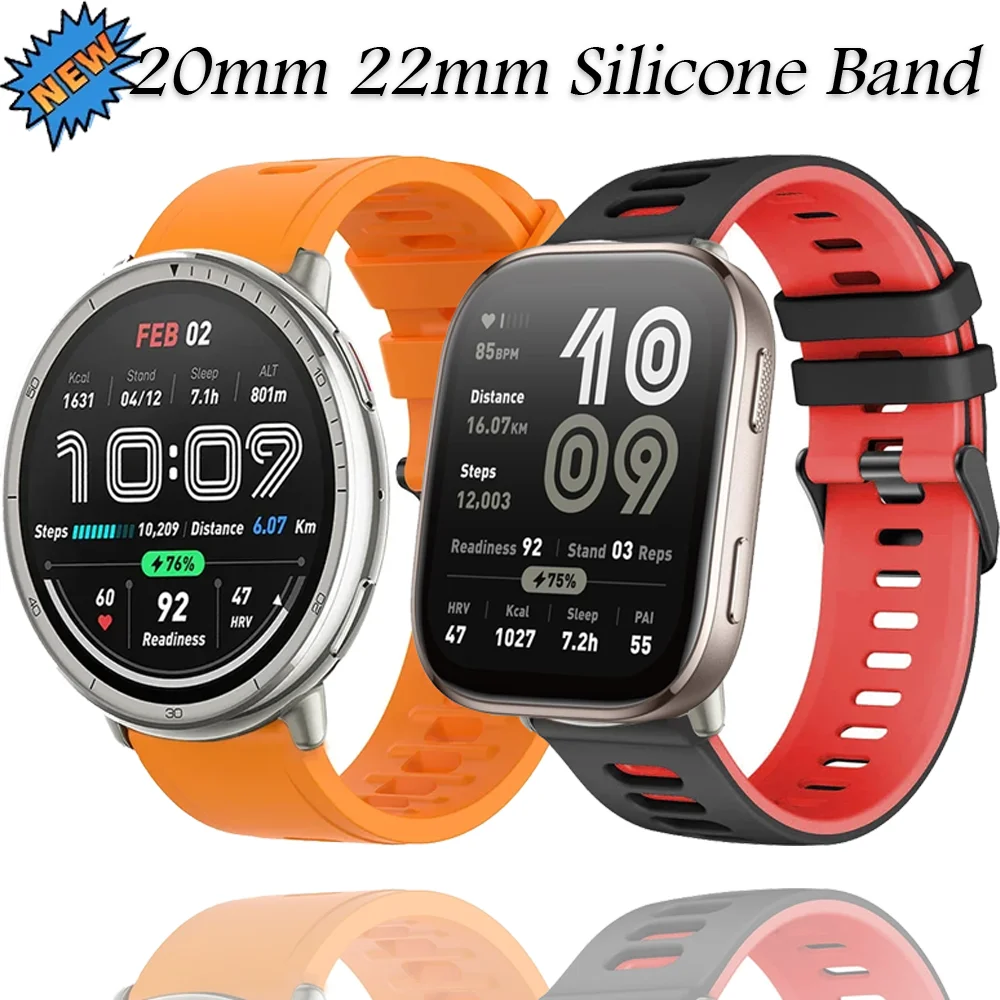 Amazfit Active 2/Bip 6 5 3-U-Lite Cheetah용 20mm 22mm 실리콘 밴드, Amazfit GTR/Balance/GTS 4 Mini 3 2용 라운드 팔찌 벨트