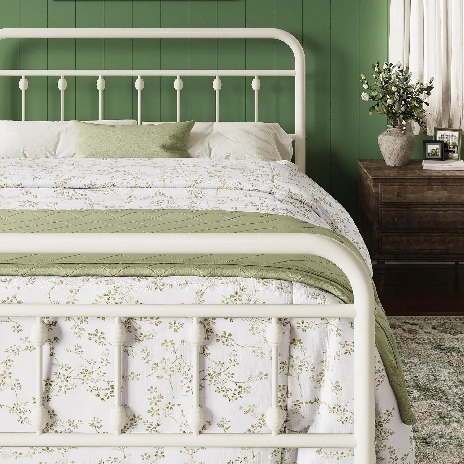 14 Inches Queen Size Metal Platform Bed Frame, Off White
