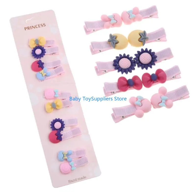

R1WF Girls Princess Hairpins Side Clips Hairclips Fabric Hair Pins 10PCS