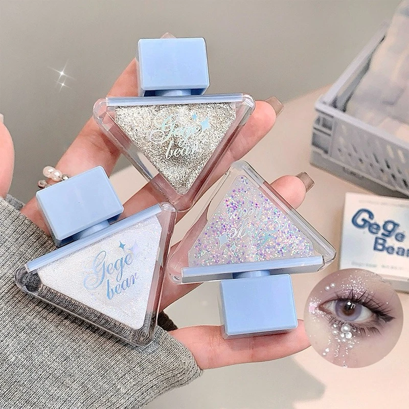 Sombra de ojos monocromática triangular creativa, brillo nacarado líquido, resaltador, barras de ojos líquidas de gusano de seda, maquillaje de ojos para mujer