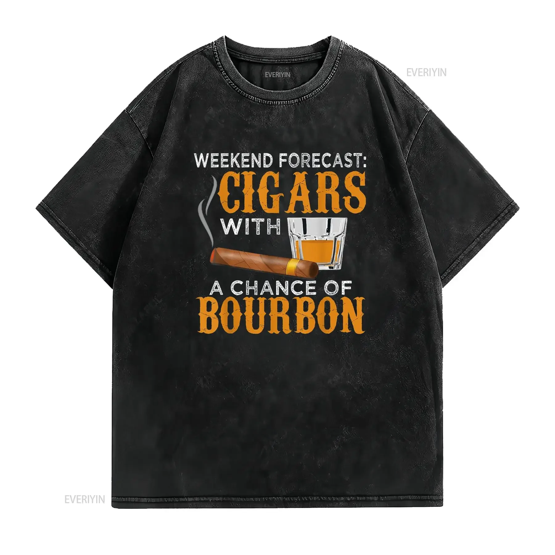Weekend Forecast Cigars Chance of Bourbon Cigar For Dad T Shirt vintage Washed Unisex Breathable streetwear Stylish fashion
