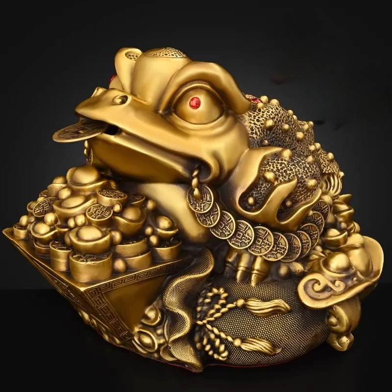 Brass Golden Toad Figurine: “Bringing in A Fortune Every Day” Three-Legged Toad Living Room Decor