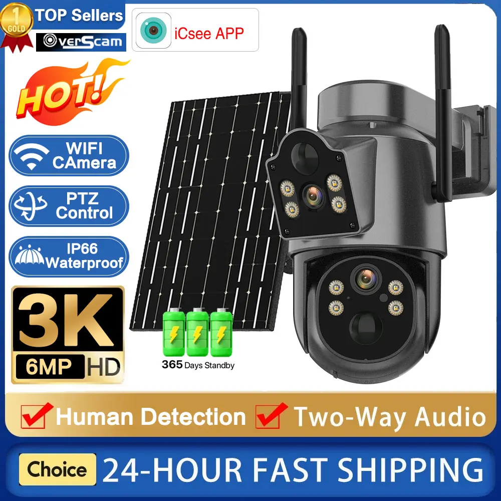 

6MP Low Power Solar Camera WiFi Outdoor Wireless Two-Way Audio Night Vision Surveillance Security Protection CCTV PIR IP Camera