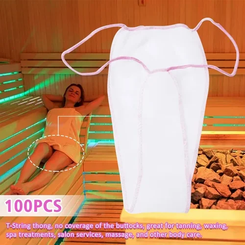 Imagen 2 del producto 100 Uds. Para mujeres Spa telas no tejidas ropa interior envolturas de bronceado salón bragas desechables T Tanga higiénica envuelta individualmente