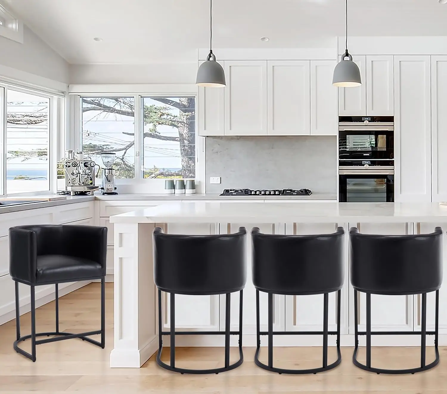 

24" Upholstered Fabric Counter Height Barstools Kitchen Counter Island Stools with Screwed Together Chrome Finish Base