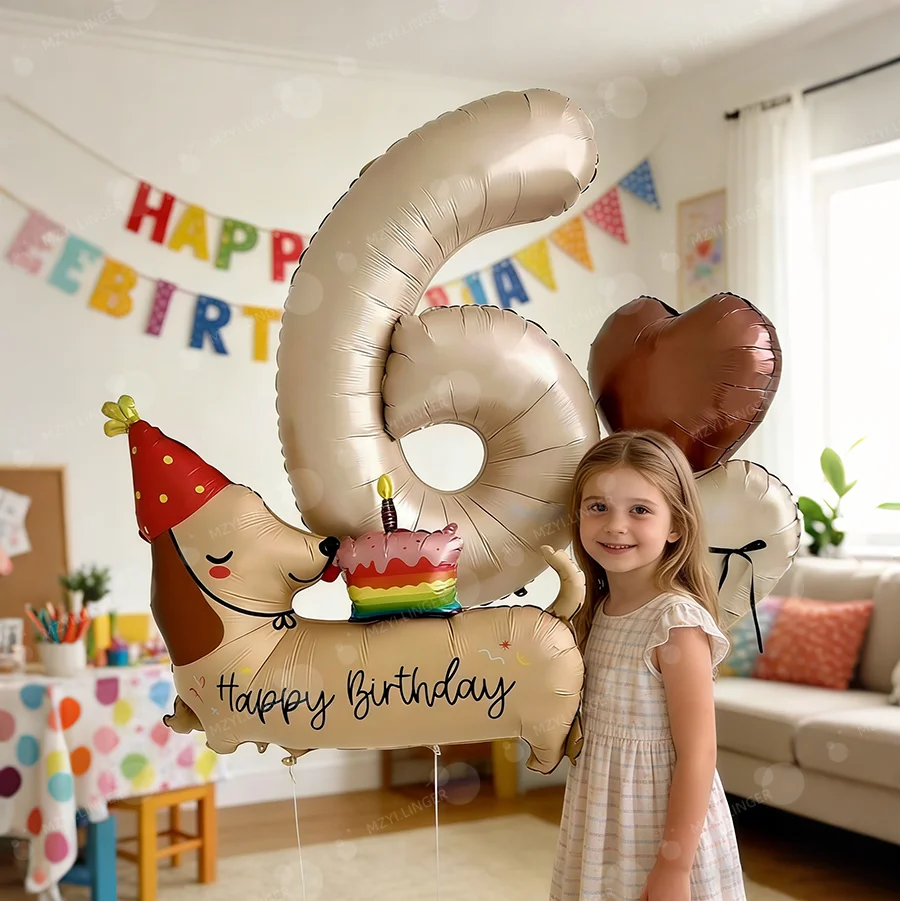 Geburtstags-Cartoon-Dackel-Ballon-Set, herzförmiger Ballon für Geburtstagsfeiern und Jubiläumsdekorationen, Foto-Requisiten – Detail 3