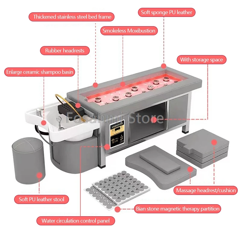 Head Spa Shampoo Bed With Smart System Moxibustion Foot Bath Thermostatic Water Cycle Fumigation Head Massage Hair Washing Bed