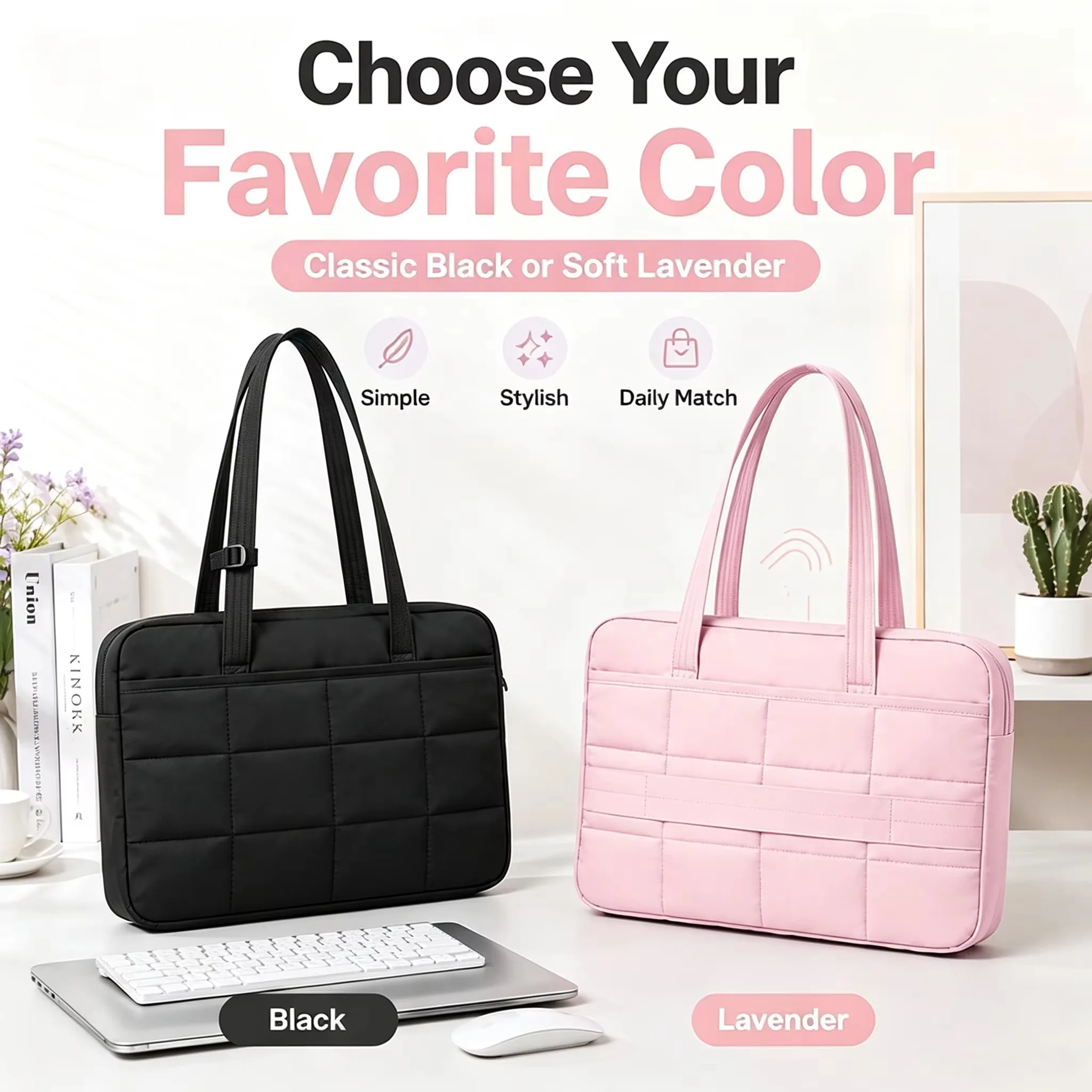 Female Fashion Laptop Shoulder Bag 15.6 Inch Notebook Pouch Portable Large Capacity Multifunctional Travel Handbag Computer Bag