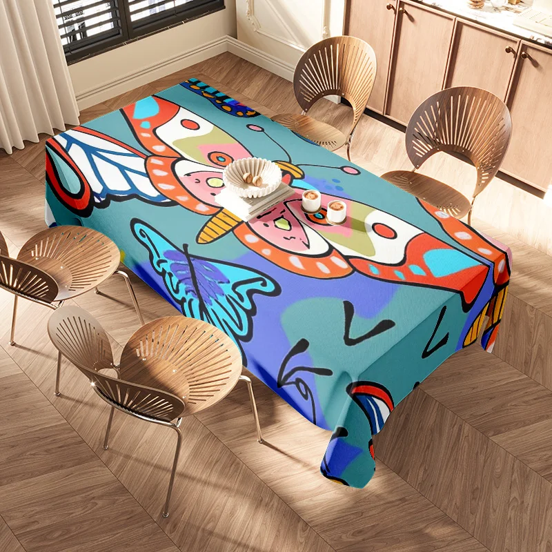 Vibrant Abstract Design Tablecloth Set for Dining Tables Blue Red Yellow Multicolored Pattern Perfect for Festive Celebrations