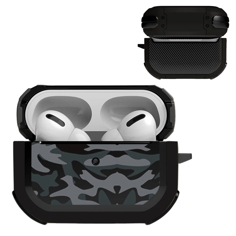 

Camouflage Armour Headphone case For Airpods Pro 2 Case TPU+PC Earphone Case For Airpods 3 2 1 with mountaineering buckle