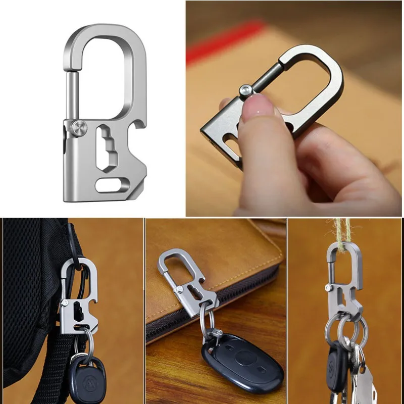 Titanium Alloy Buckle Keychain Bottle Opener Hex Wrench Screwdriver Camping Waist Belt  Key Ring Multifunctional EDC Tools