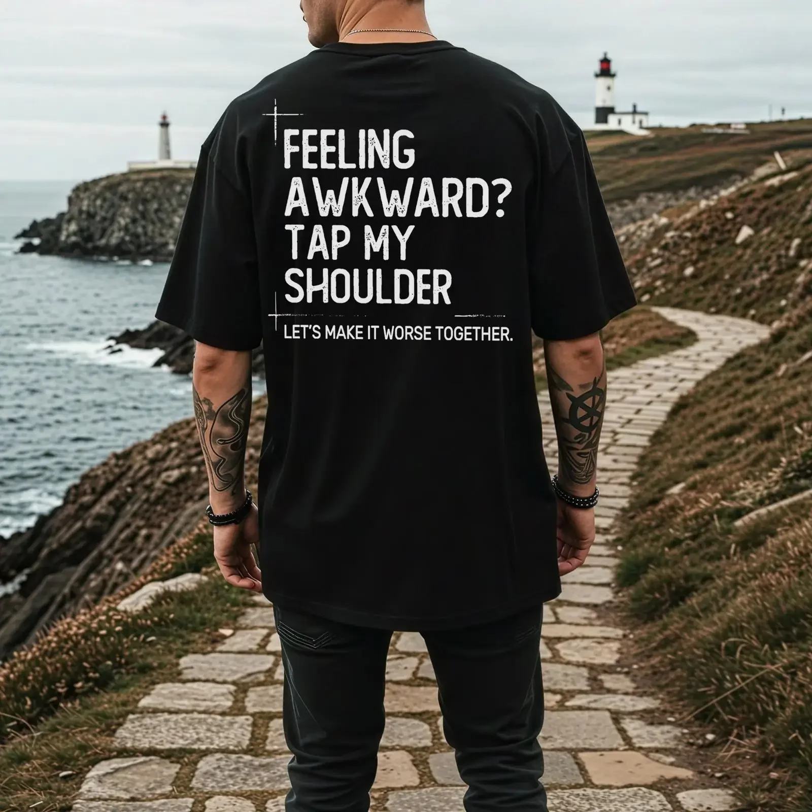 Feeling Awkward T Shirt Funny IntroverT Social Anxiety Sarcastic Humor Dad Tap My Shoulder vintage Washed Comfortable Casual