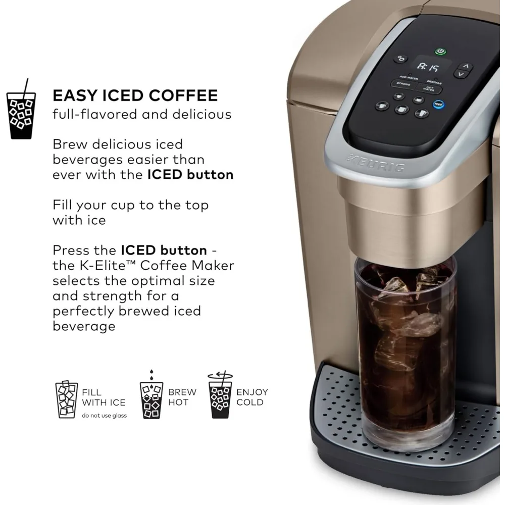 K-Elite Single Serve K-Cup Pod Coffee Maker, with Strength and Temperature Control, Iced Coffee Capability, 8 to 12oz Brew Size