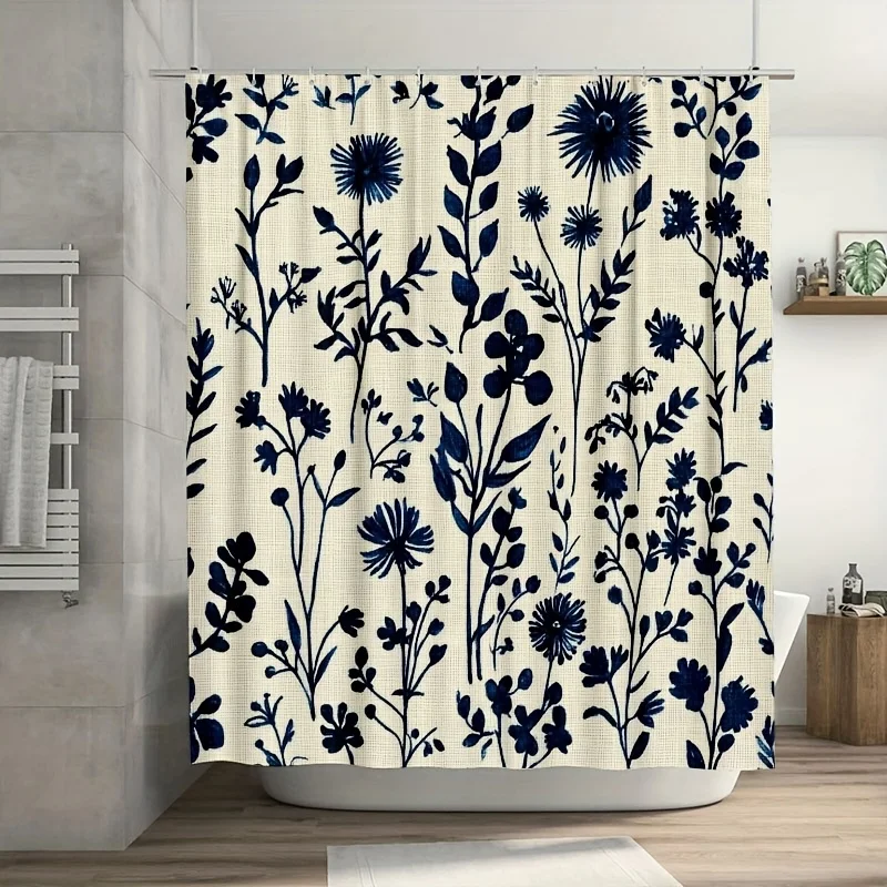 

Красно-кремовая шторка для душа с цветочным принтом – яркий ботанический узор, 71×71 дюймов, полиэстер, 12 крючков, можно стирать в машине, современный декор для ванной комнаты