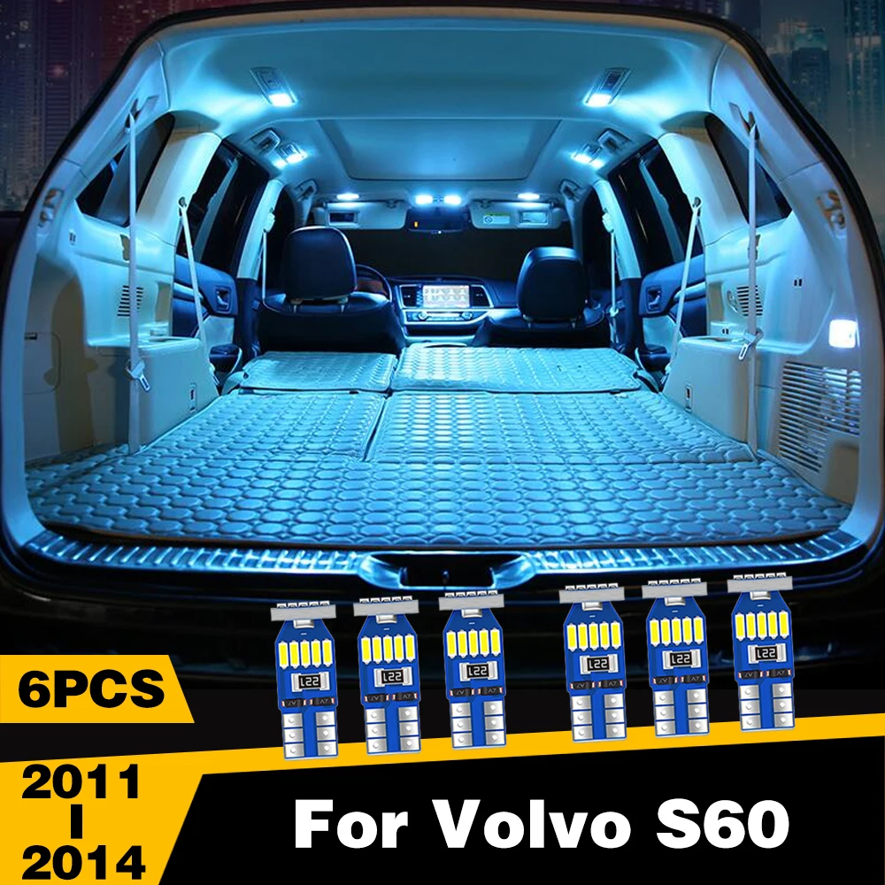 

6 Pcs White Ice-Blue Color LED Highlight Car Interior Dome Reading Light Roof Lamp For Volvo S60 2011-2014 Accessories