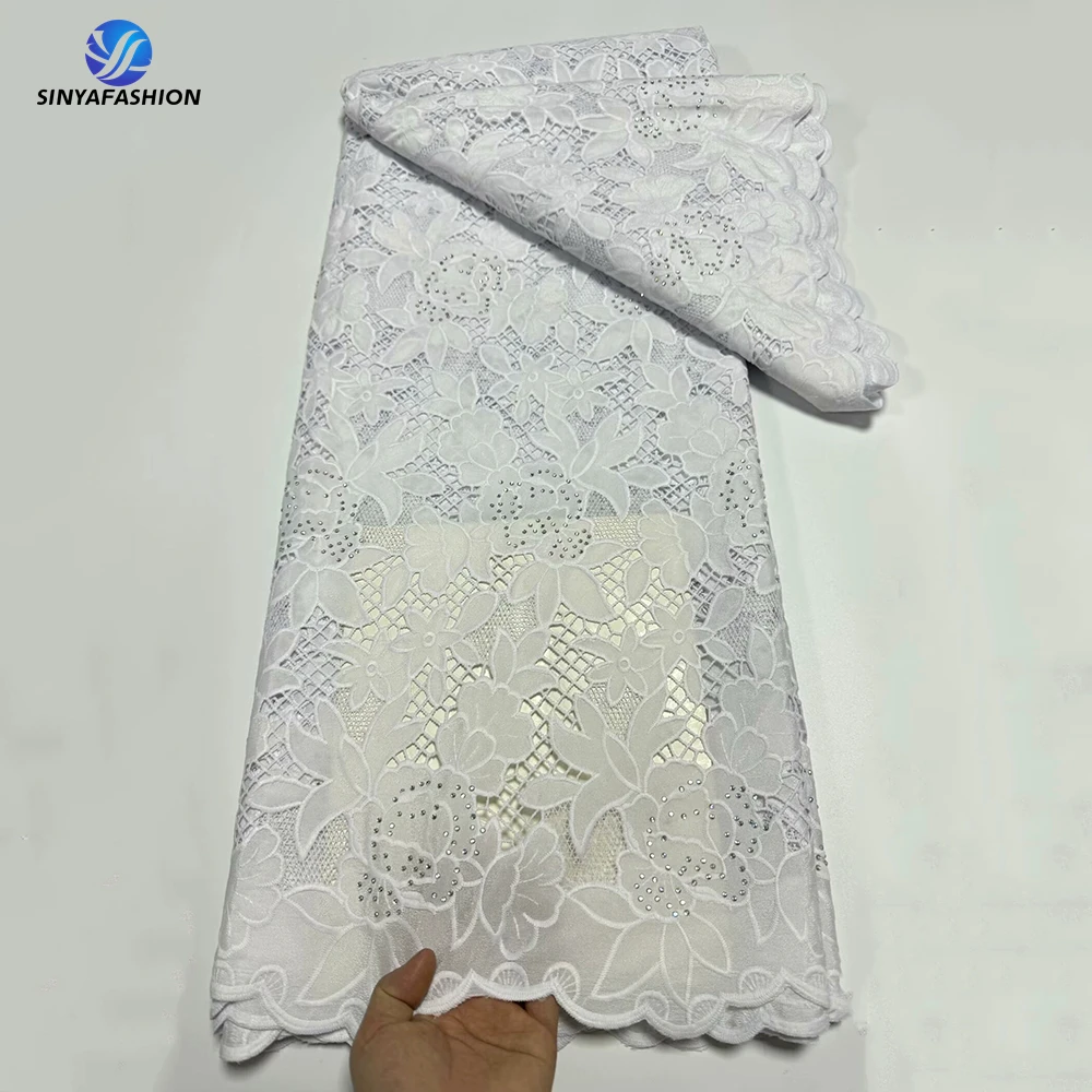 Tim African Guipure Lace Fabric 2024 High Quality Nigerian Cord Lace Fabric Embroidery Stones Wedding Bridal Dress Lace 5 Yards