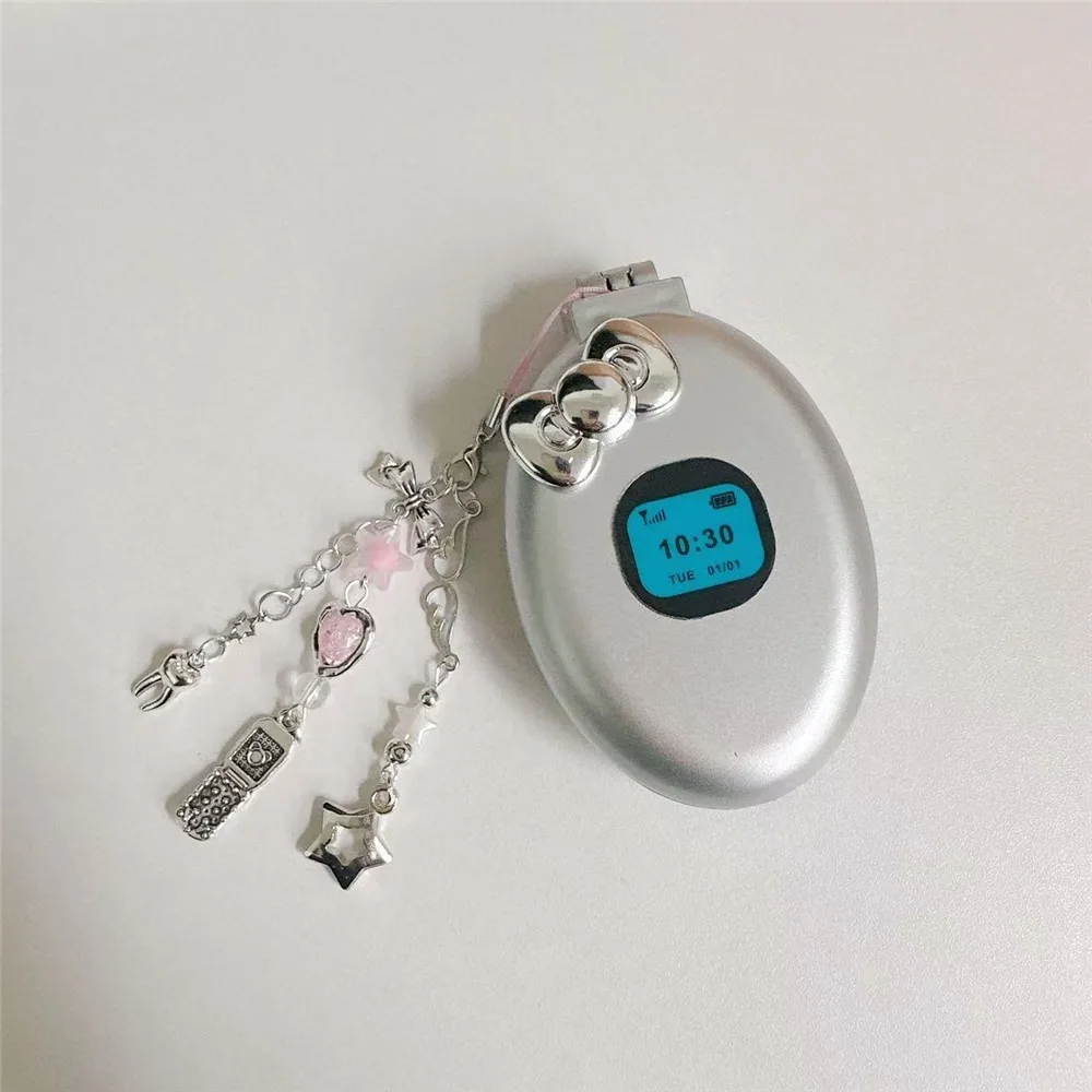 Plastic Flip Phone Air Cushion Comb Millennium Style Folding Make-up Mirror Retro Bag Charm Y2k Pendant Cosmetic Travel