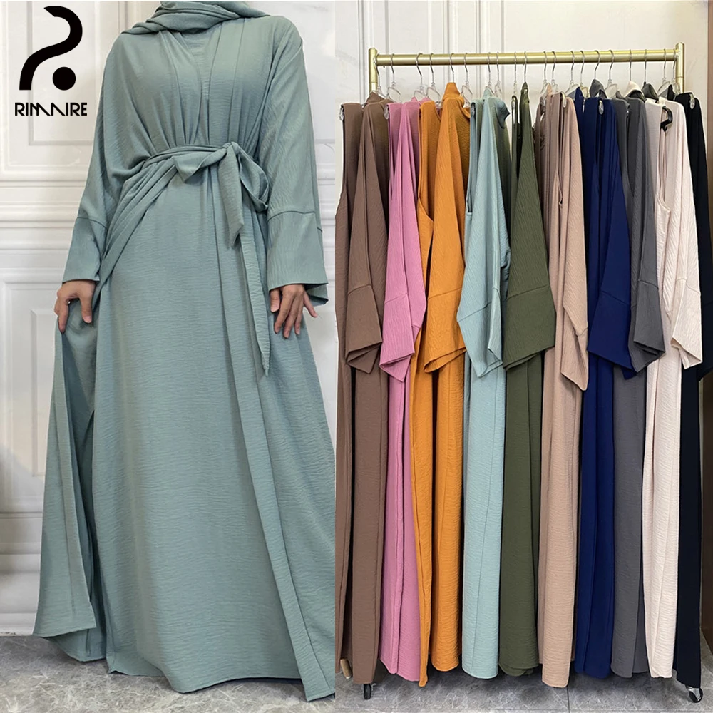 

Fashion Slim Abayas Sets Long Sleeves Muslim Women's Robes with Inner Dress Classic Islamic Same Color Hijabs Wholesale RIMAIRE