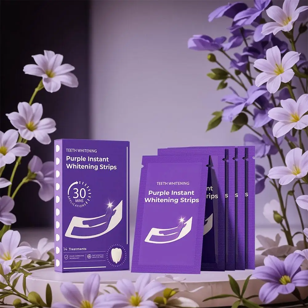 

14 Pairs V34 Purple Whitening Strips Remove Plaque Stains Instant Brightening For Home Oral Hygiene Dental Care Tool