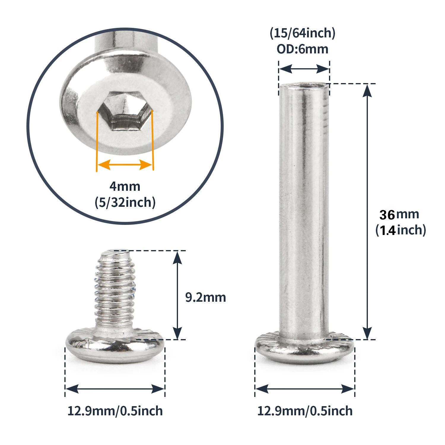 10Pcs Skates Screws Roller Skates Parts Axle Male & Female Screws for Child Kid Adult Free Skating Inline Skates Wheel Silver