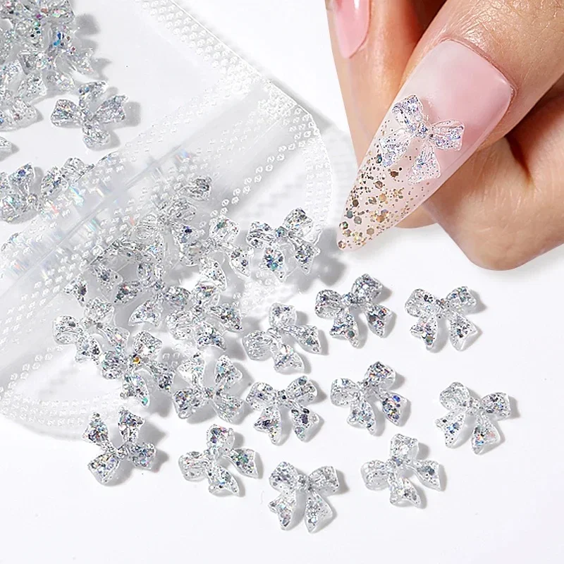 50 Stück Harz Gelee Band Bögen 3D leuchtende Nachtlichter Charms Zubehör Nail Art Dekoration durchscheinende Kristall Maniküre Schmuck