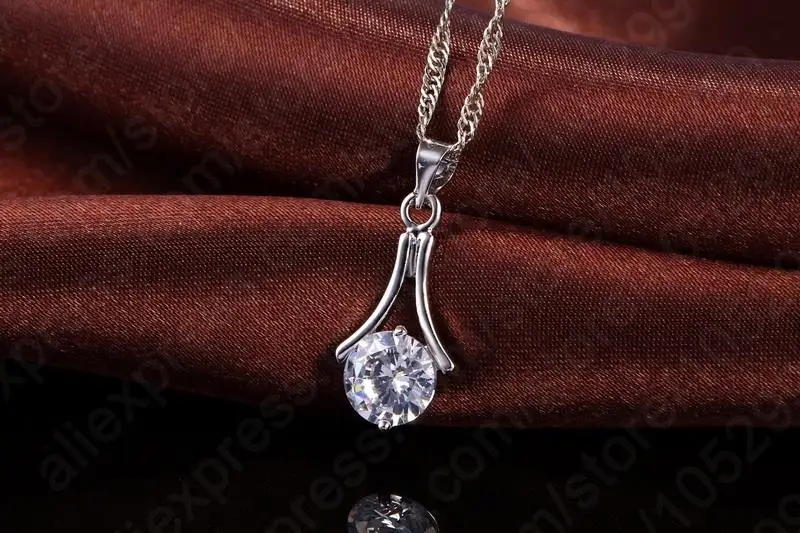 Latest Design 925 Sterling Silver Color Elegant Jewelry Cubic Zircon New Shape Necklaces Woman Drop Earring Wedding Set With Box