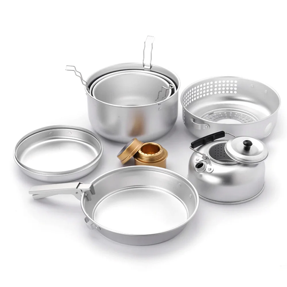 10pcs Camping Stove Kit Camping Pot Pan Stove Set Outdoor Frying Pan Kettle for Outdoor Camping Cooking Backpacking