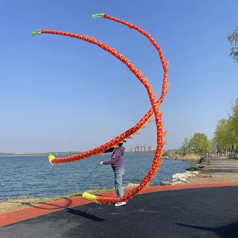 Red Dragon Dancing With Rod Pole Stick Chinese Traditional Folk Performance Props New Year Christmas Celebration 3/5/7m