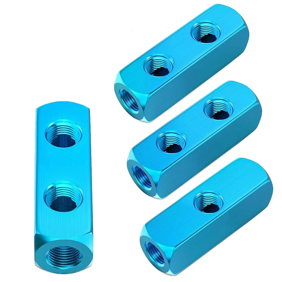 AA83 4Pcs Aluminum Air Compressor Manifold, 2-Way 5-Port Distribution Block Splitter with 1/4