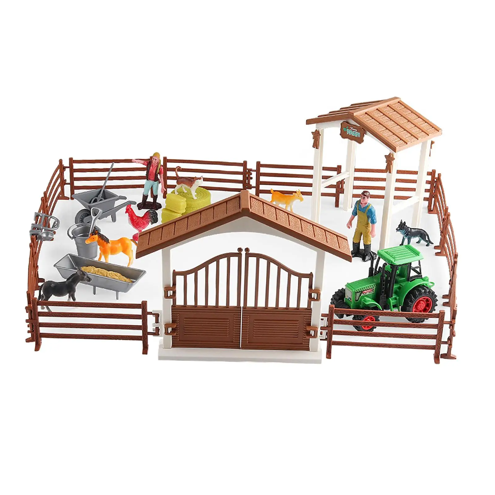 Farm Scene Playset with Horse Stable Fence Figures Animal Toy Set for Kids Boys Girls Pretend Play Gift